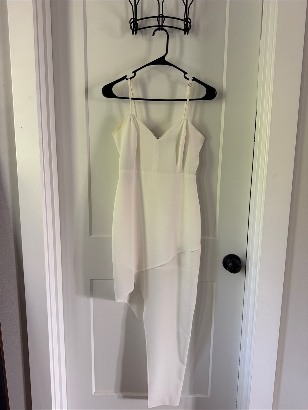 White Asymmetric Slip Dress with Spaghetti Straps